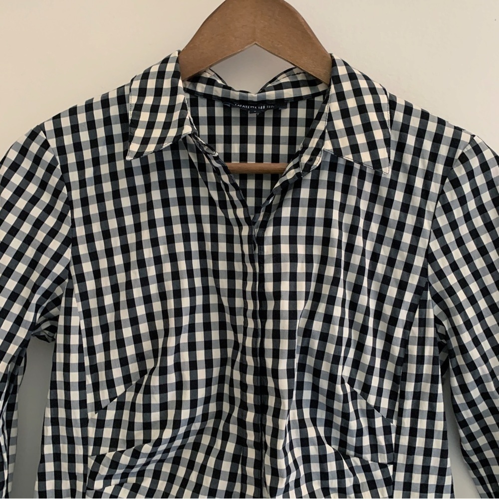 Lafayette 148 Leigh Gingham Shirt 6 Button Front … - image 3